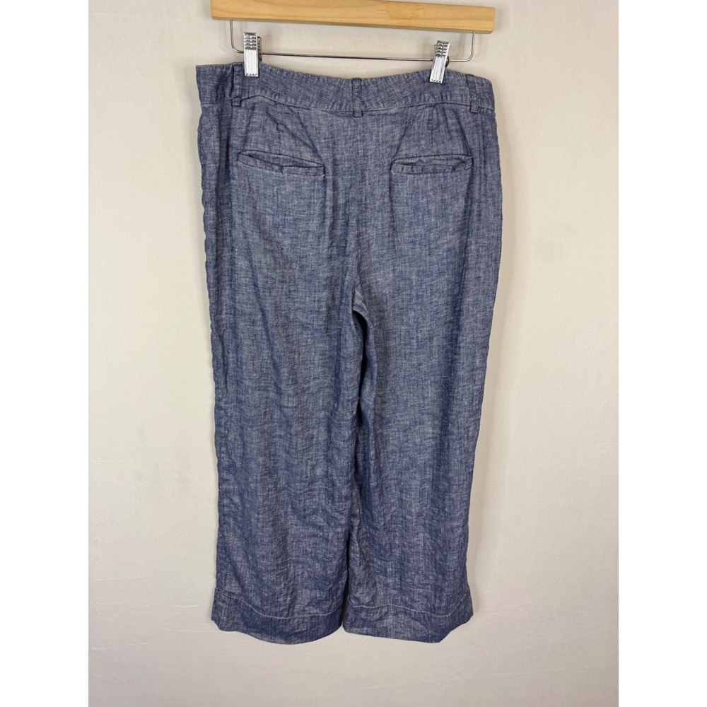 Theory Lindale Tierra Wash Linen Blend Wide Leg Crop Pants Blue Size 8 - Picture 2 of 9